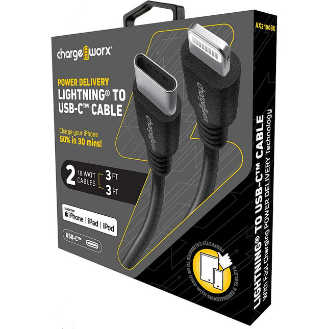 Power Delivery 3ft Cables Lightning to UCB-C, 2 Pack, Black