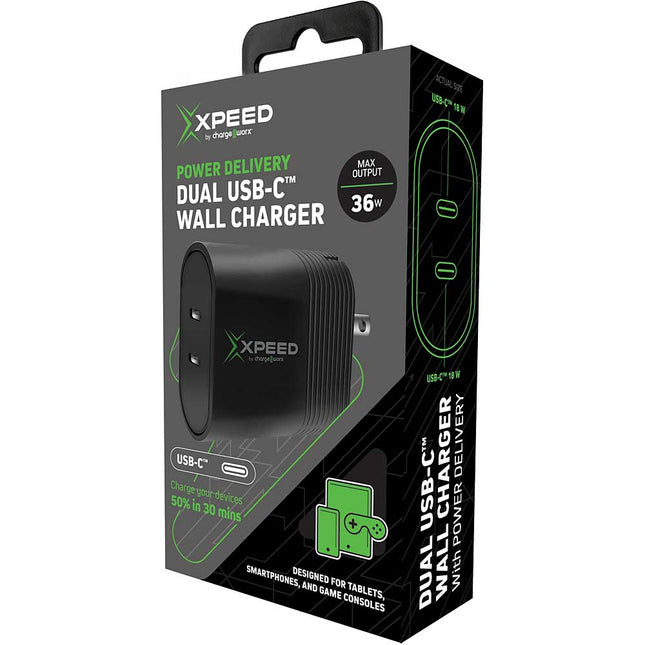 Dual USB-C Wall Charger w/Power Delivery, Black