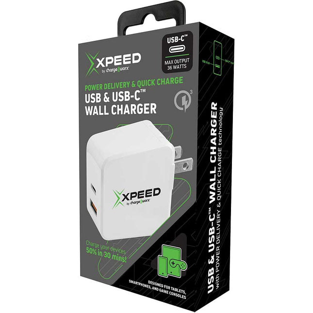 Quick Charge Dual USB-C & USB Wall Charger w/Power Delivery