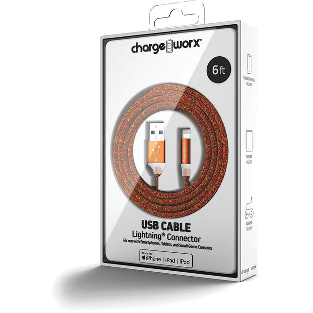 FlexKnit 6 FT Lightning Cable, Orange