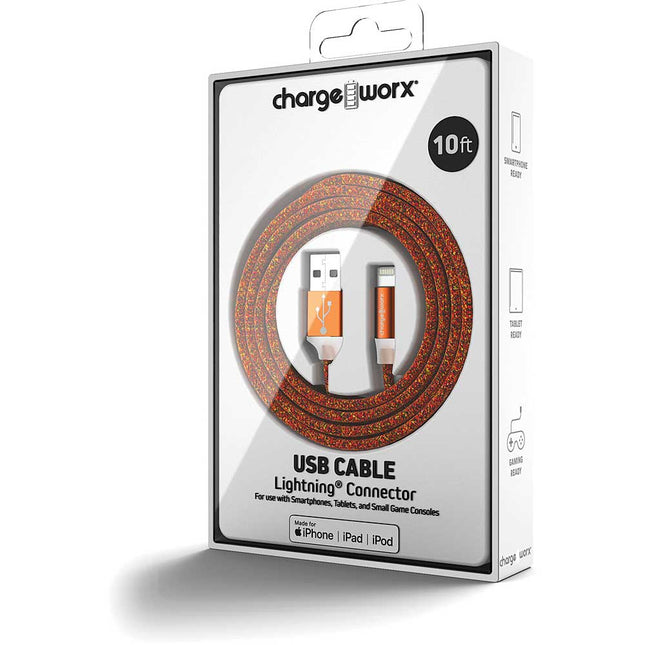 FlexKnit 10 FT Lightning Cable, Orange