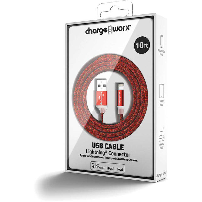 FlexKnit 10 FT Lightning Cable, Red