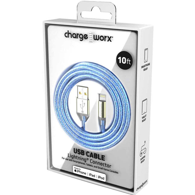 GlowSync 10 FT Lightning Cable, Light Blue