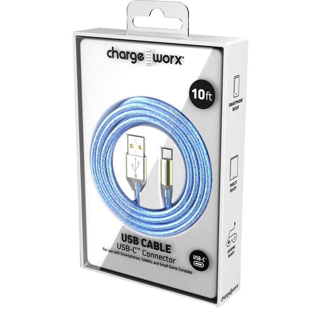 GlowSync 10 FT UCB-C Cable, Light Blue