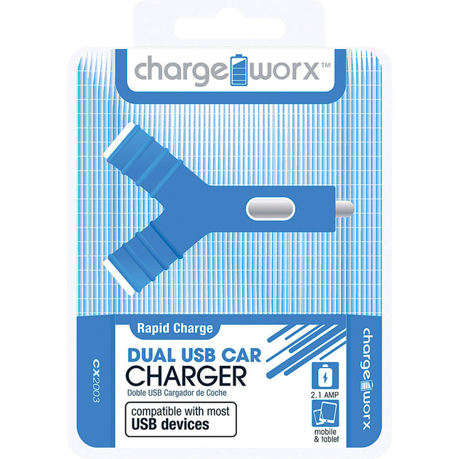 Dual USB"Y" Shaped Car Charger, Blue