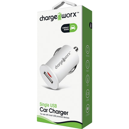 Single USB Car Charger, White