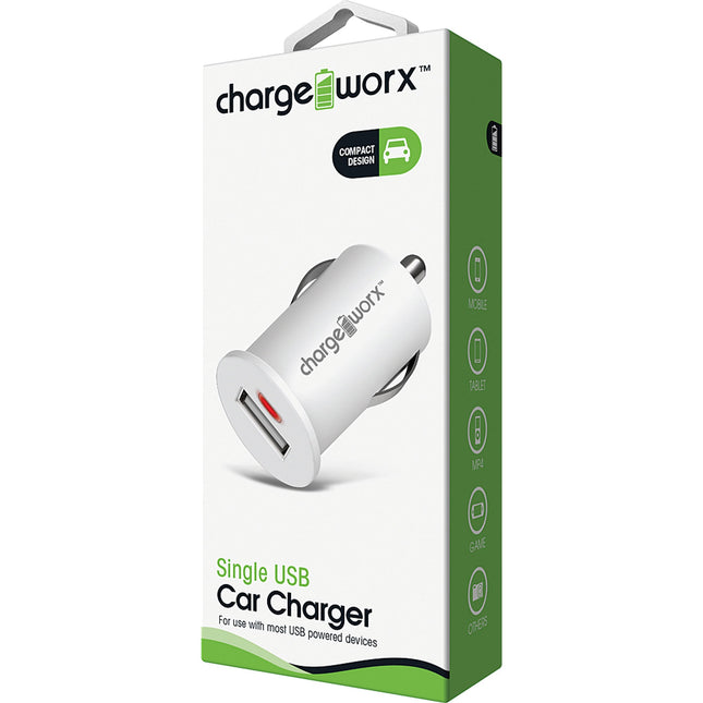 Single USB Car Charger, White