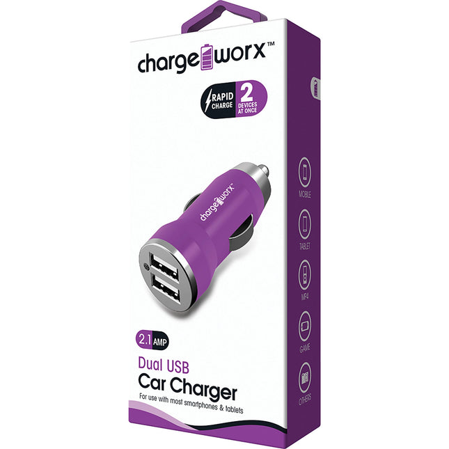 2.1A Dual USB Car Charger, Violet