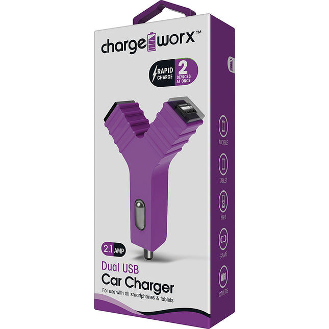 2.1A Dual USB “Y” Car Charger, Violet