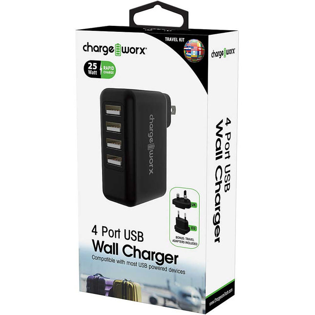 4 Port USB Wall Charger, Black