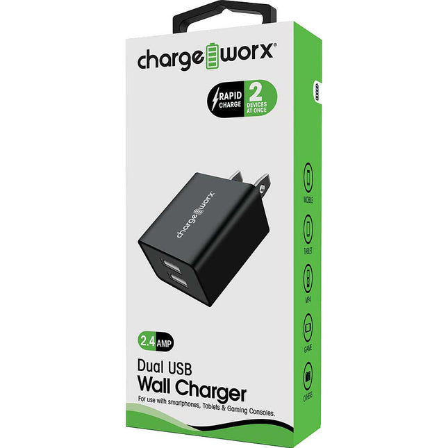 2.1A Dual USB Wall Charger, Black