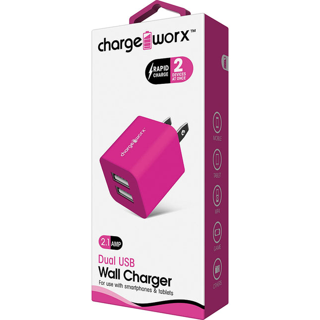 2.1A Dual USB Wall Charger, Pink