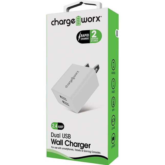 2.1A Dual USB Wall Charger, White