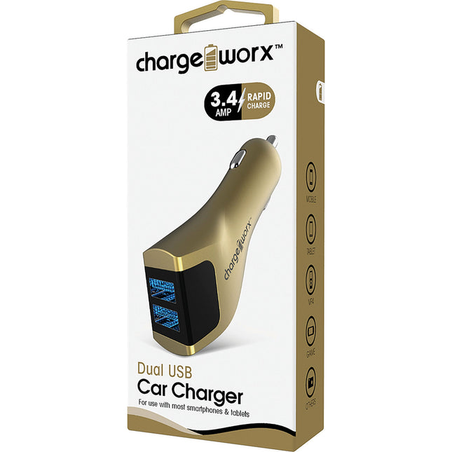 Dual USB Rapid Car Charger, Gold