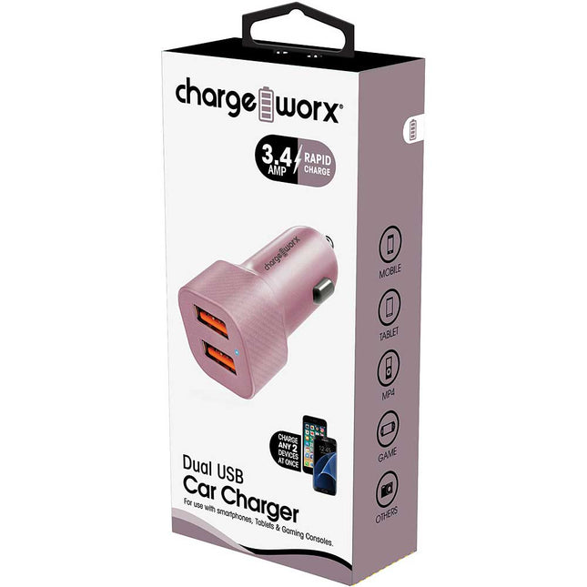 Dual USB Rapid Car Charger, Rose Gold