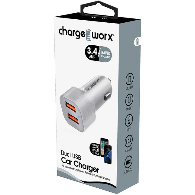 Dual USB Rapid Car Charger, Silver