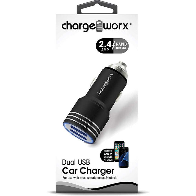 2.4 Dual USB Car Charger with Escape Hammer, Black