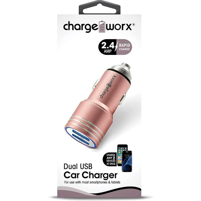 2.4 Dual USB Car Charger with Escape Hammer, Rose Gold