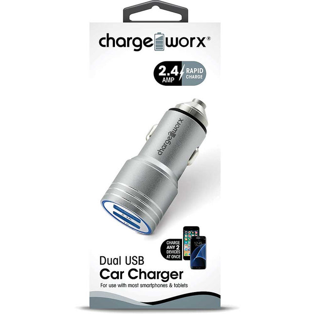 2.4 Dual USB Car Charger with Escape Hammer, Silver