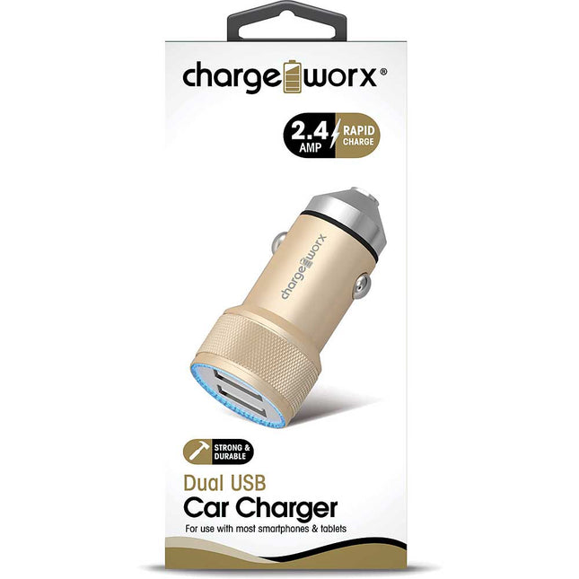 2.4 Dual USB Car Charger with Escape Hammer, Gold