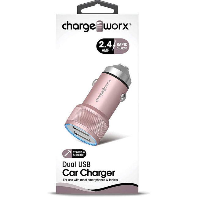 2.4 Dual USB Car Charger with Escape Hammer, Rose Gold