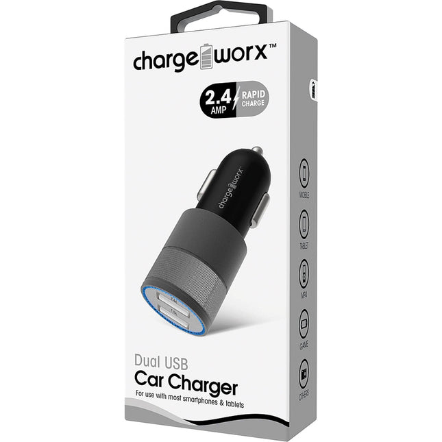 2.4 Dual USB Car Charger, Black/Grey