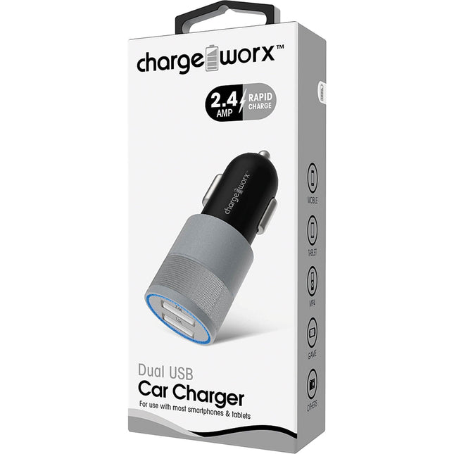 2.4 Dual USB Car Charger, Black/Silver