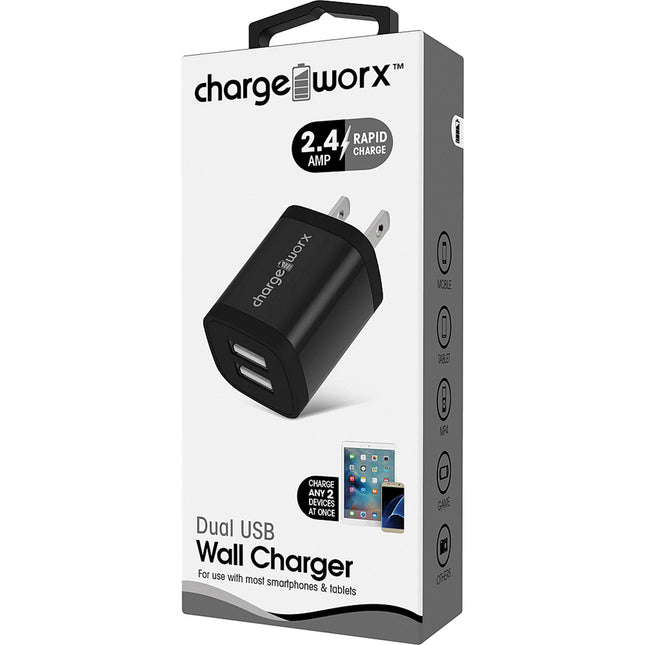 2.4 Dual USB Wall Charger, Black