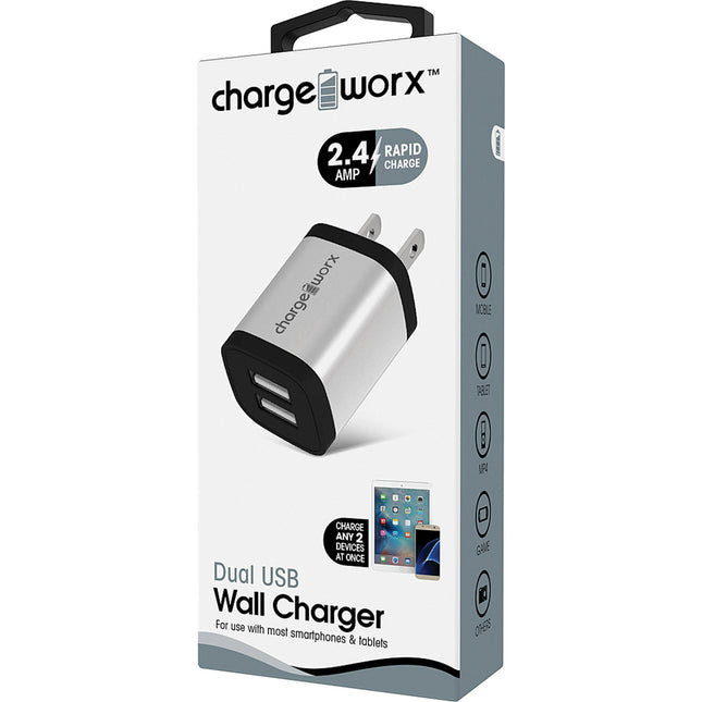 2.4 Dual USB Wall Charger, Silver