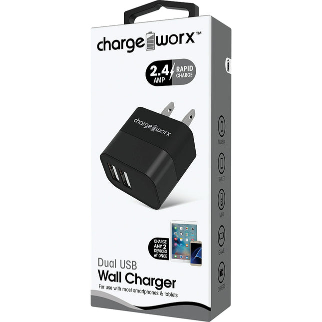 2.4A Dual USB Metal Wall Charger, Black