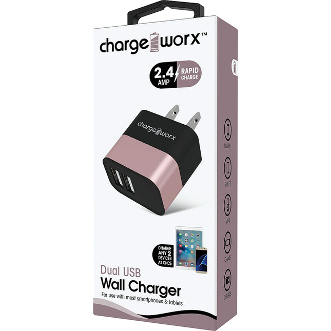 2.4A Dual USB Metal Wall Charger, Rose Gold