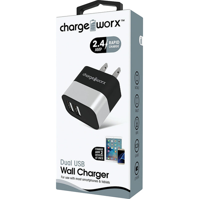 2.4A Dual USB Metal Wall Charger, Silver