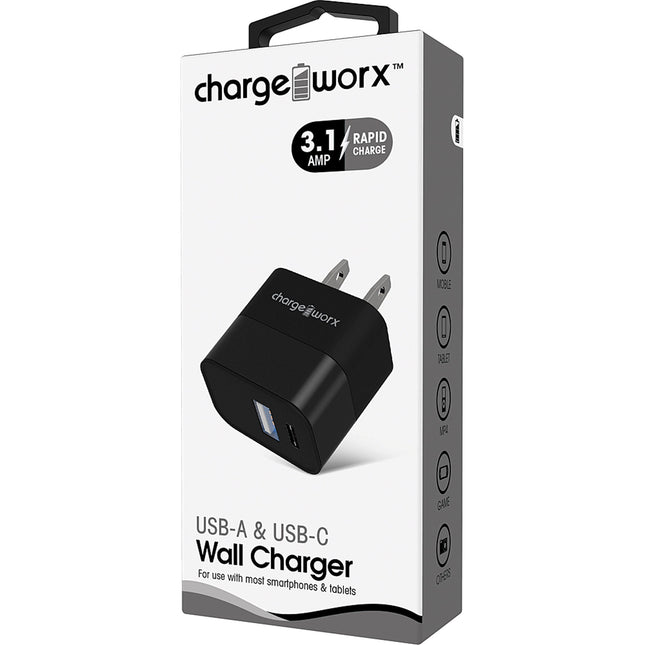 USB+USB C Metal Wall Charger, Black