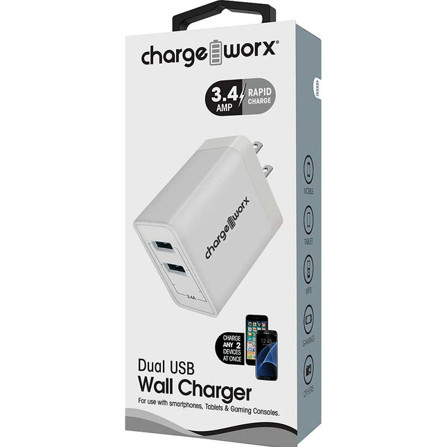 Dual USB Wall Charger, White