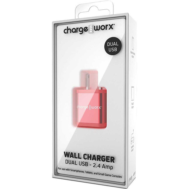 2.4Amp Dual USB Wall Charger, Coral