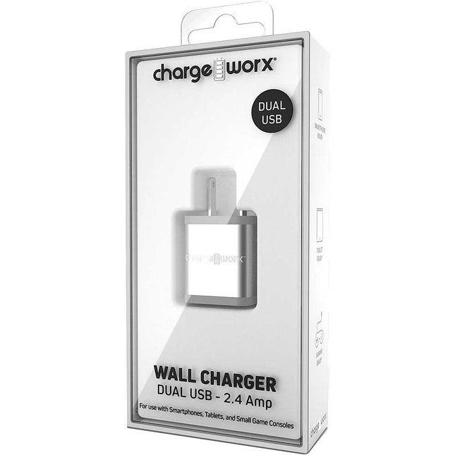 2.4Amp Dual USB Wall Charger, Silver