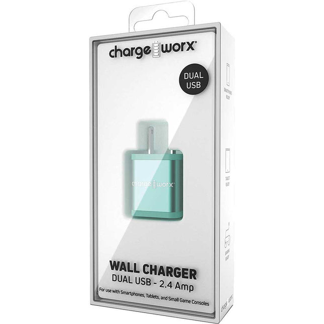 2.4Amp Dual USB Wall Charger, Teal