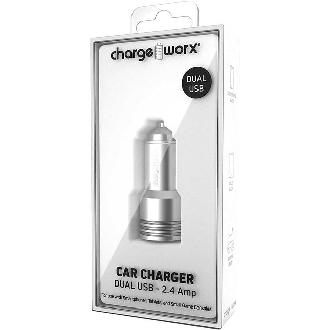 2.4Amp Dual USB Car Charger, Silver