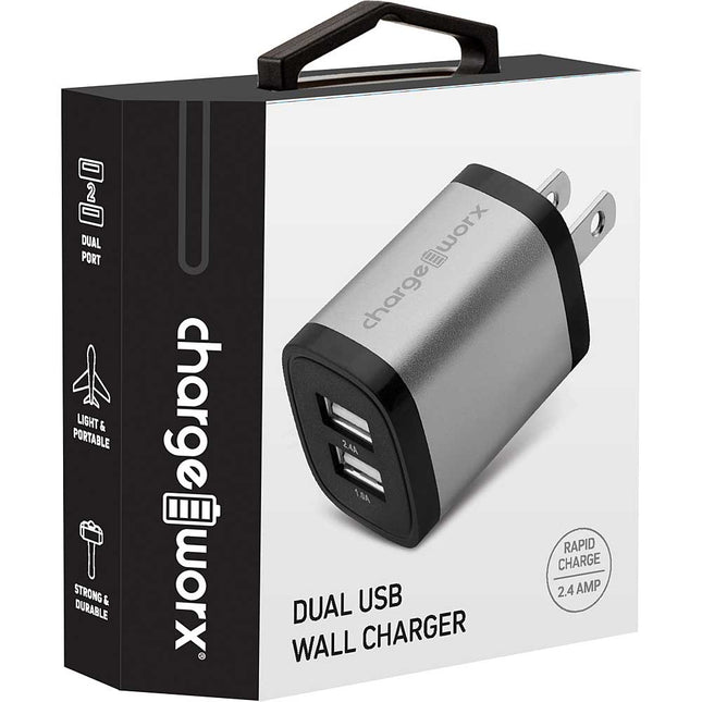 Dual USB Wall Charger, Silver