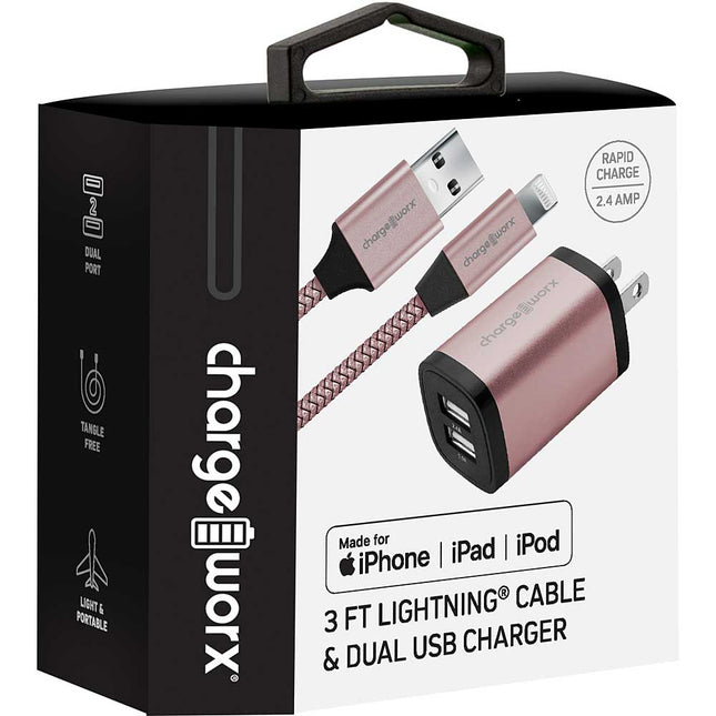 Lightning® Connector & Dual USB Charger, Rose Gold