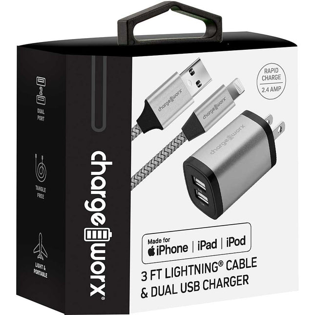 Lightning® Connector & Dual USB Charger, Silver