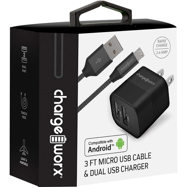 3 FT Micro USB Cable & Dual USB Wall Charger