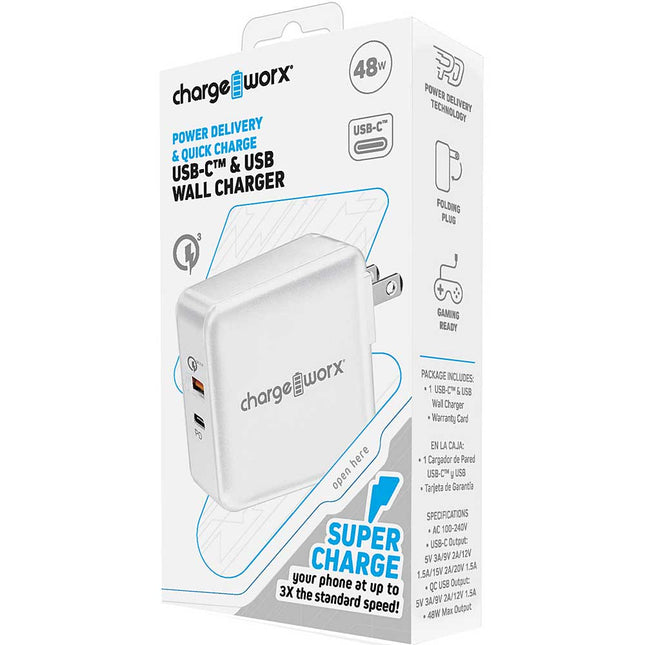 USB-C™ & USB Wall Charger w/Power Delivery & Quick Charge, White