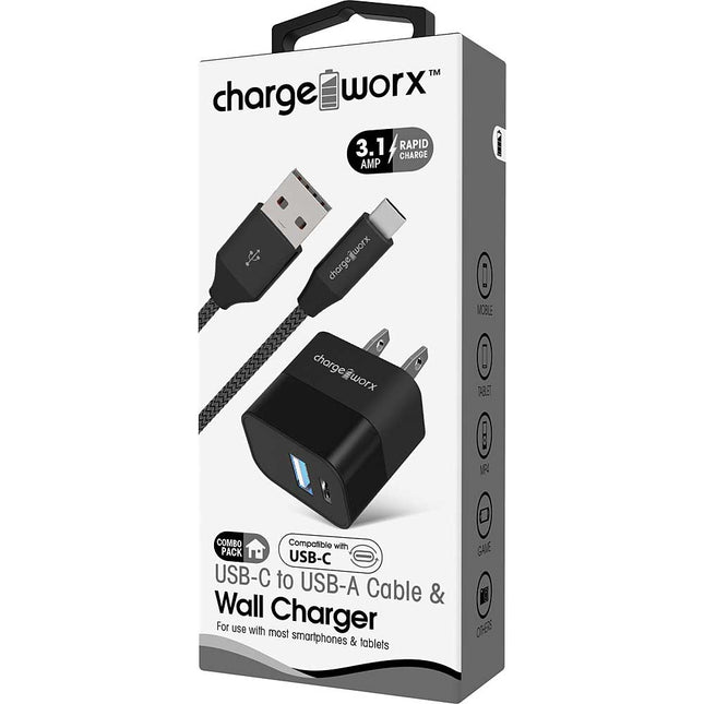 USB+USB-C Wall Charger & USB-C Cable, Black