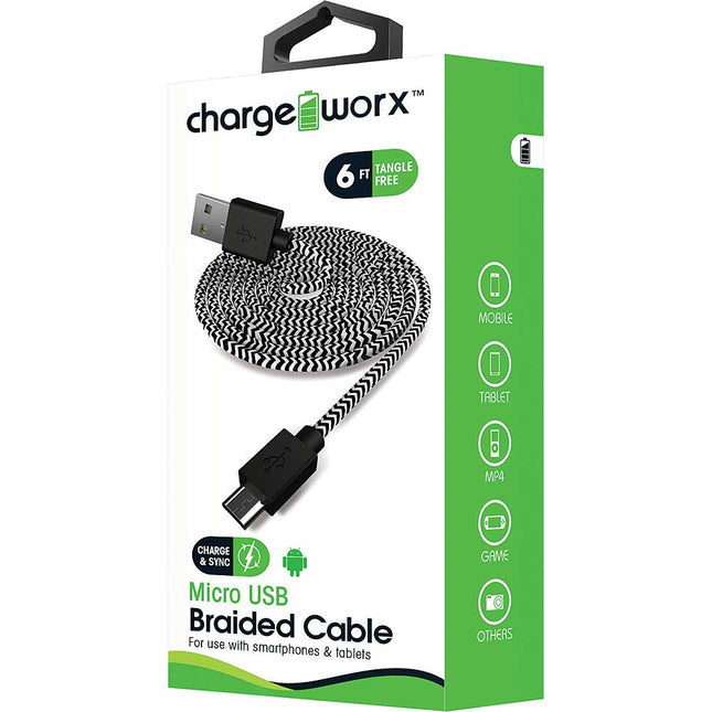 6ft Micro-USB Braided Sync & Charge Cable, Black