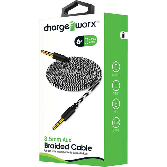 6ft Aux Audio Braided Cable, Black