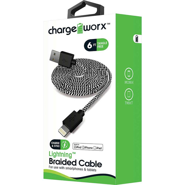 6ft Lightning Braided Sync & Charge Cable, Black