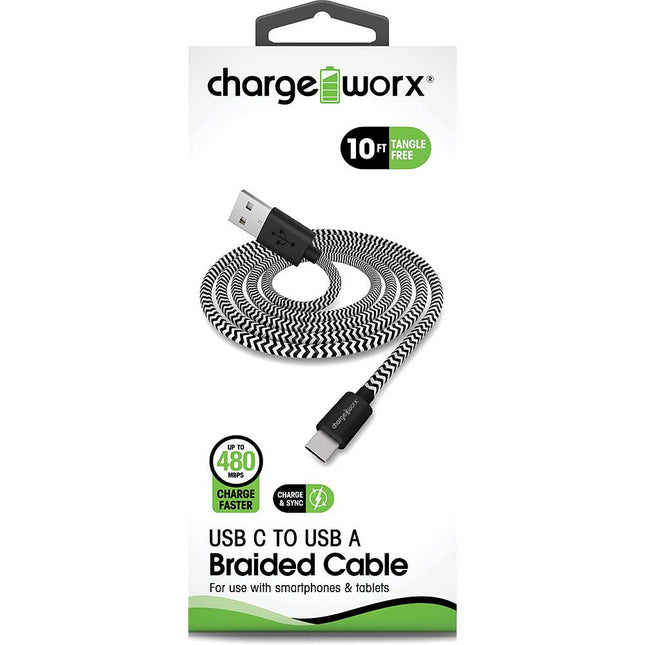 10ft USB-C to USB-A Braided Sync & Charge Cable, Black