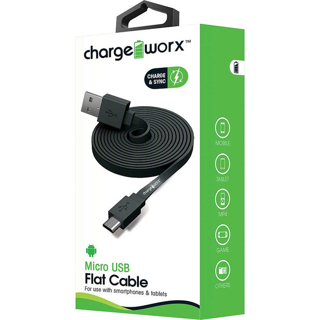 3ft Micro USB Flat Sync & Charge Cable, Black