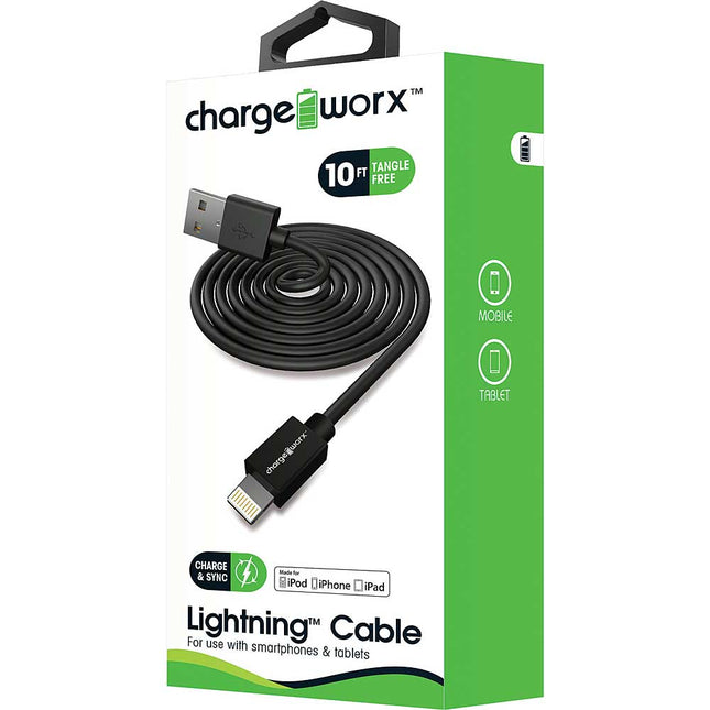 10ft Lightning Sync & Charge Cable, Black